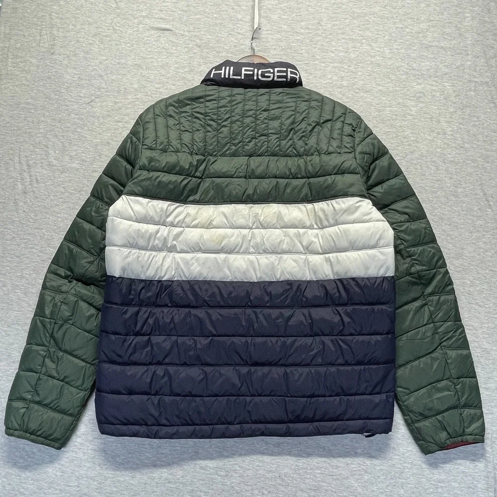 Tommy Hilfiger Packable Puffer Jacket Mens Large Multicolor Mock Neck Full Zip